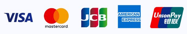 Visa, Mastercard, JCB, American Express and UnionPay